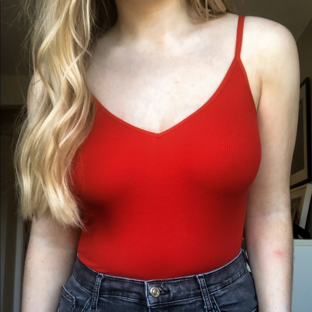 Red ribbed Aritzia bodysuit